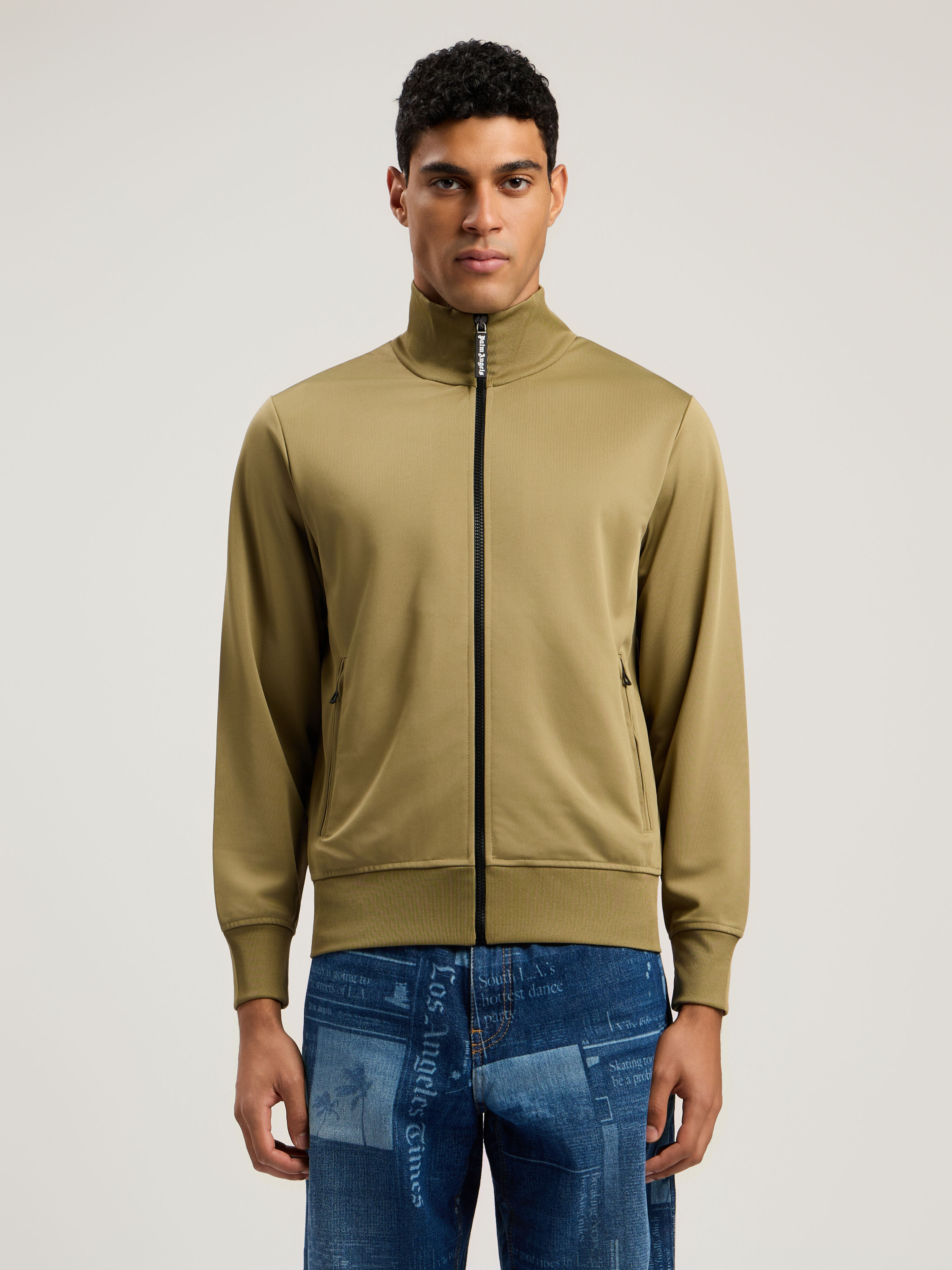 PALM ANGELS Curved Logo Track Jacket ARMY GREEN - OFF WHITE PMBD089F25FAB002