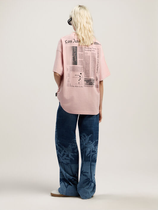 PALM ANGELS PaxLaTimesGraphic Loose Tee PINK - BLACK PWAA07BF25JER001