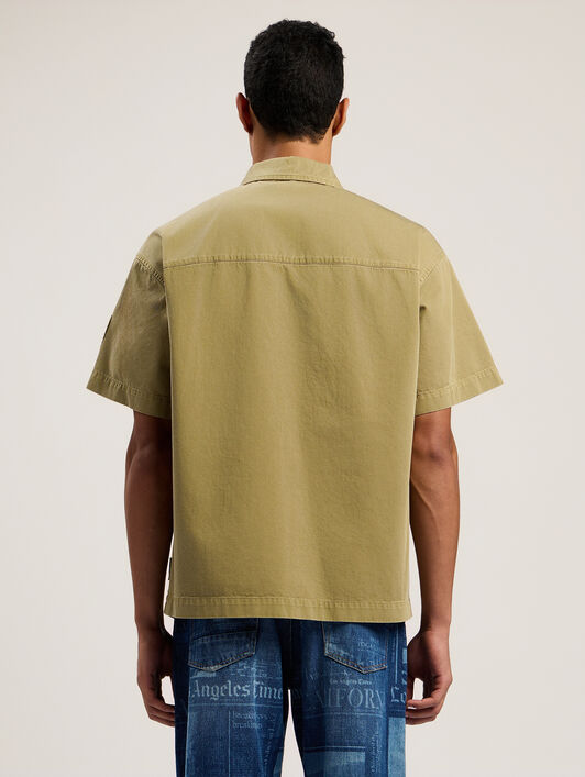 PALM ANGELS Military Patch Zipped Shirt ARMY GREEN - MULTICOLOR PMGG00BF25FAB001