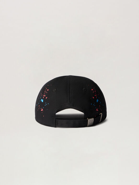 PALM ANGELS Curved Logo Painted Cap BLACK - MULTICOLOR PMLB104F25FAB001