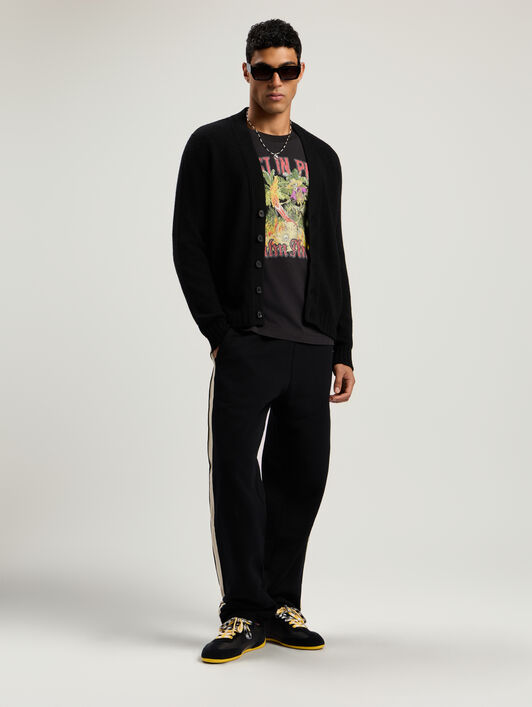 PALM ANGELS Curved Logo Cardigan BLACK - RED PMHB035F25KNI001