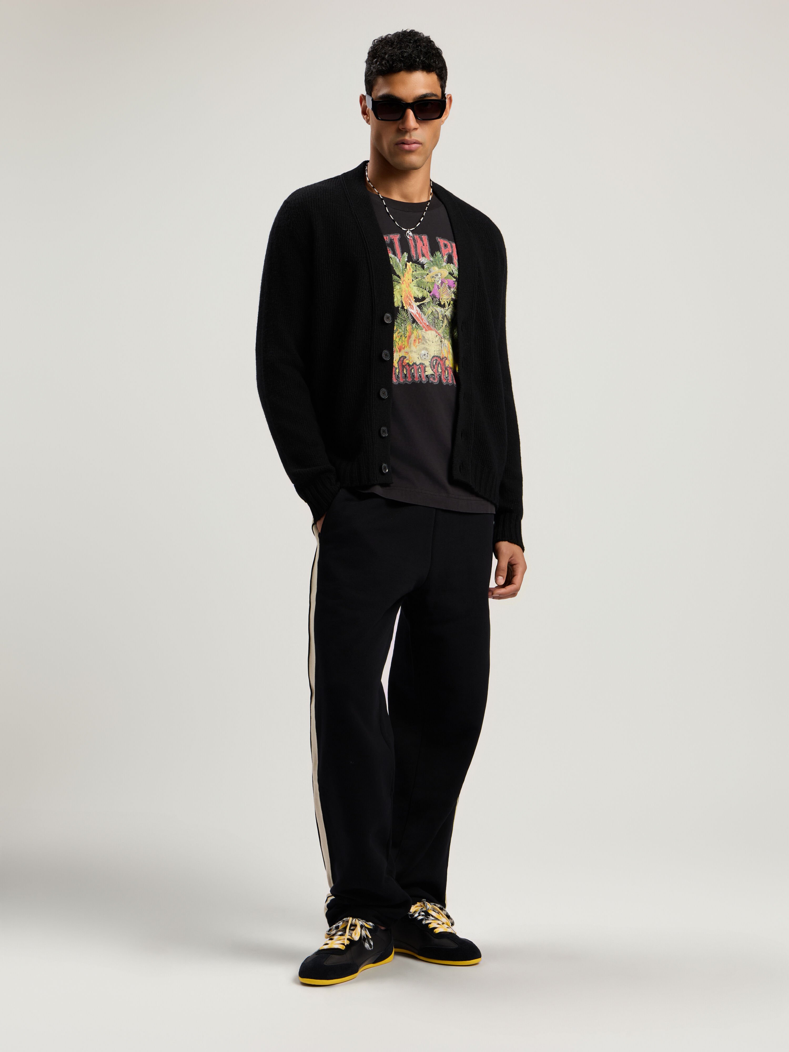 PALM ANGELS Curved Logo Cardigan BLACK - RED PMHB035F25KNI001