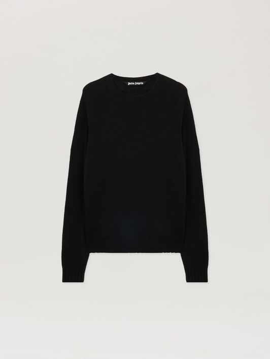 PALM ANGELS Curved Logo Sweater BLACK - RED PMHE027F25KNI002