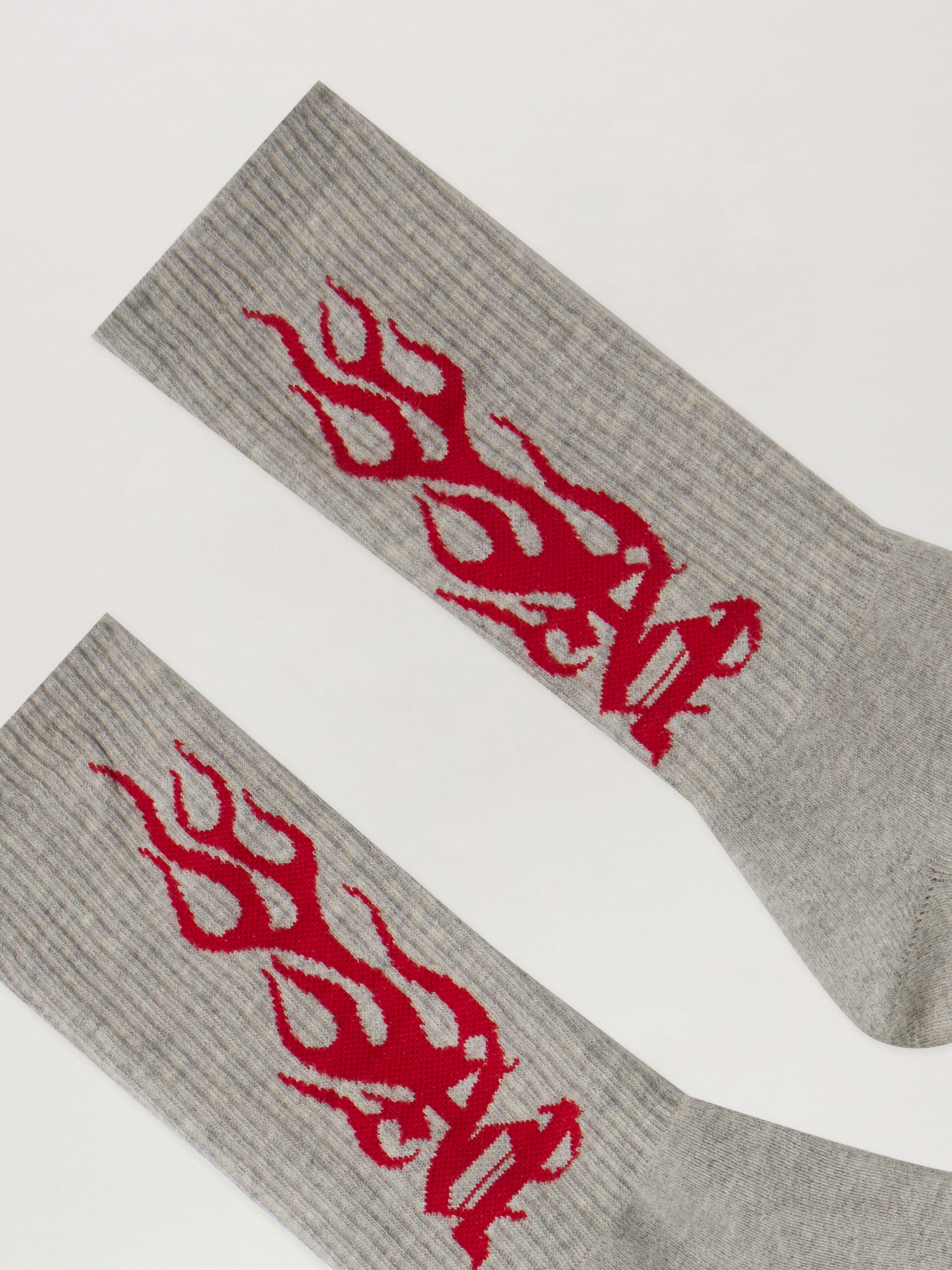 PALM ANGELS Flames Jacquard Socks GREY MELANGE - RED PMRA001F25FAB002