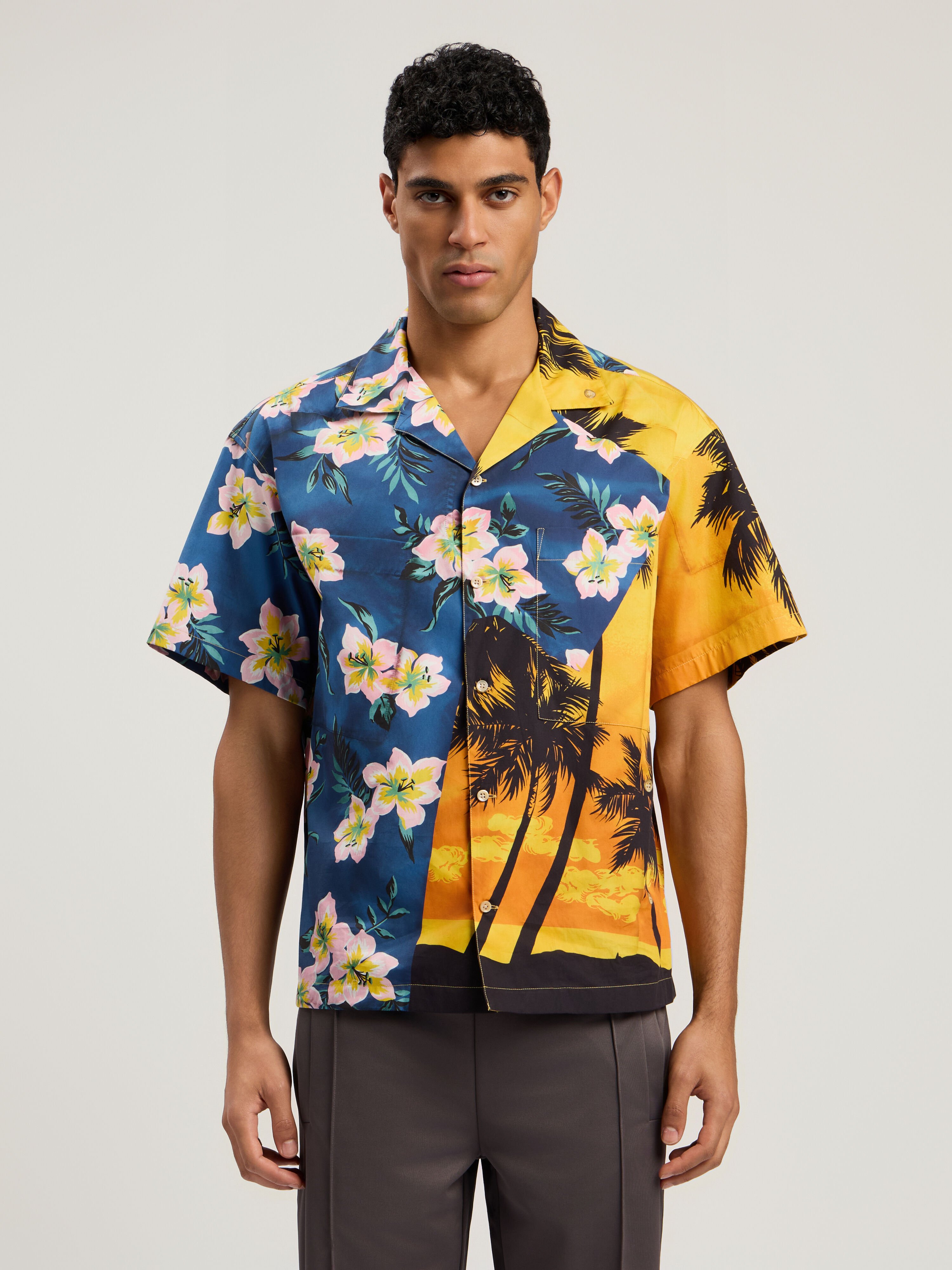 PALM ANGELS PaxVlbq  Hawaian Mix Shirt BLUE - YELLOW PMGG00DF25FAB001
