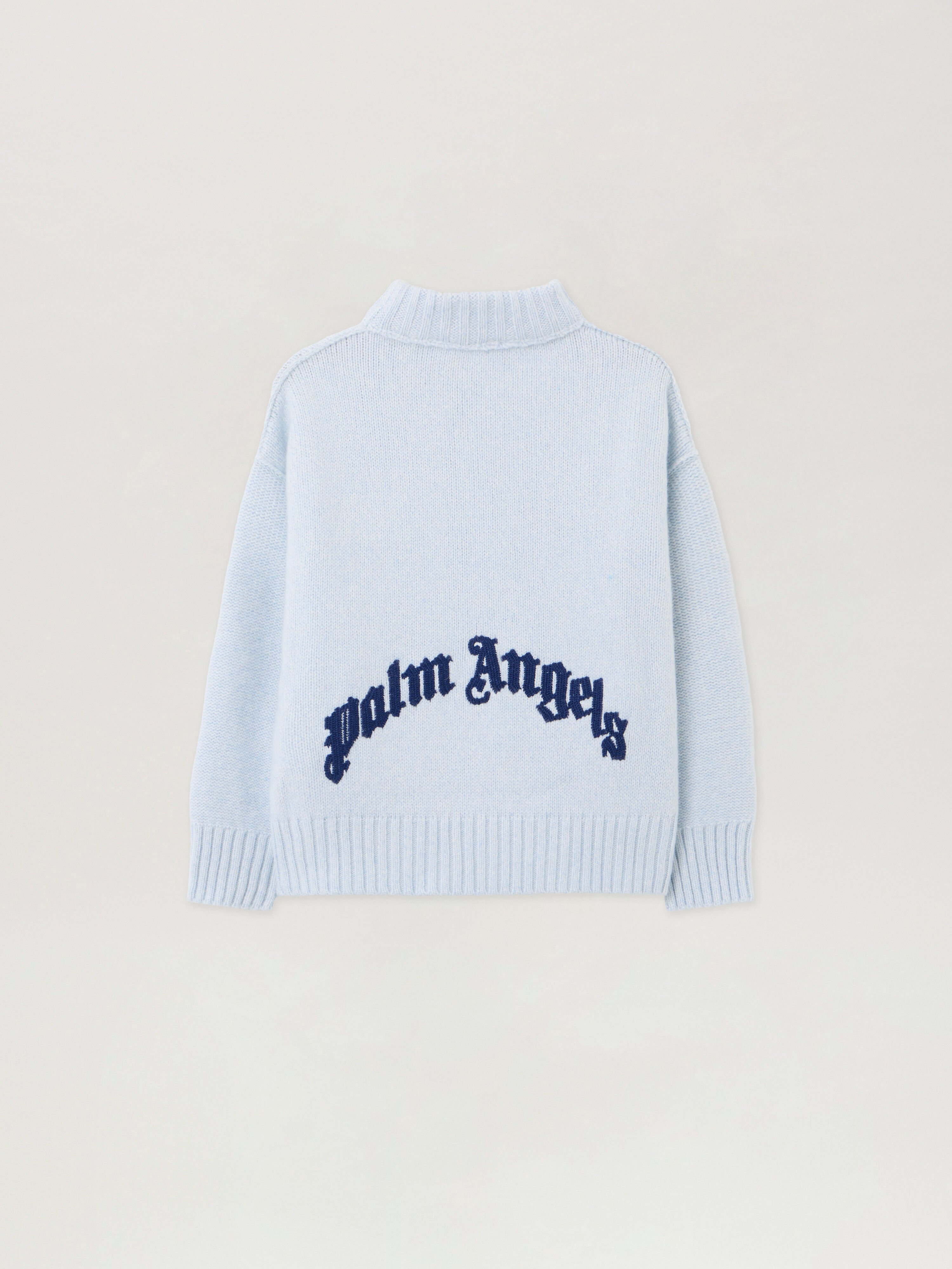 PALM ANGELS Curved Logo Sweater LIGHT BLUE - NAVY BLUE PBHE002F25KNI001