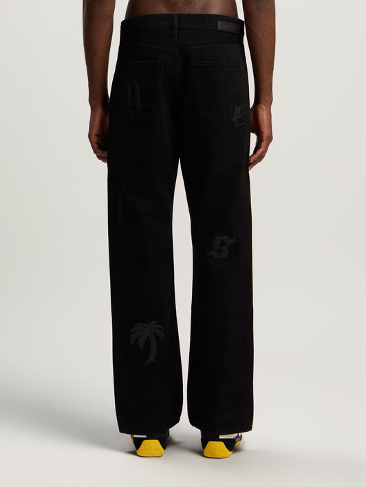 PALM ANGELS Logo Patch Straight Jeans BLACK - BLACK PMYA041F25DEN001
