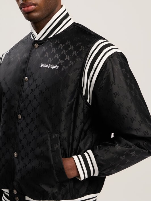 Monogram Jacquard Bomber Jacket PALM ANGELS Monogram Jacquard Bomber Jacket BLACK - OFF WHITE PMEH037F25FAB001
