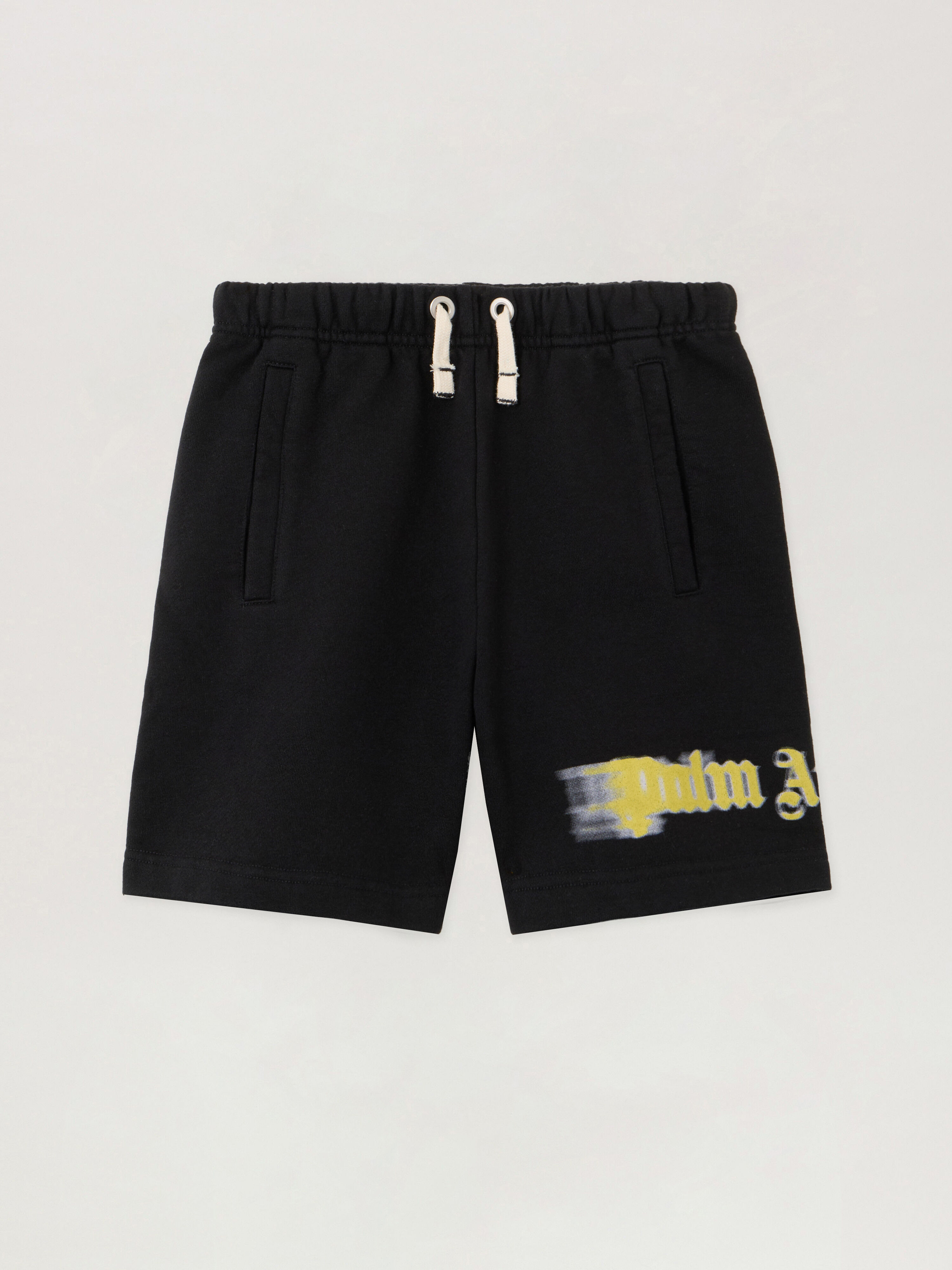 PALM ANGELS Blurred Logo Sweatshorts BLACK - OCHER YELLOW PBCI006F25FLE001