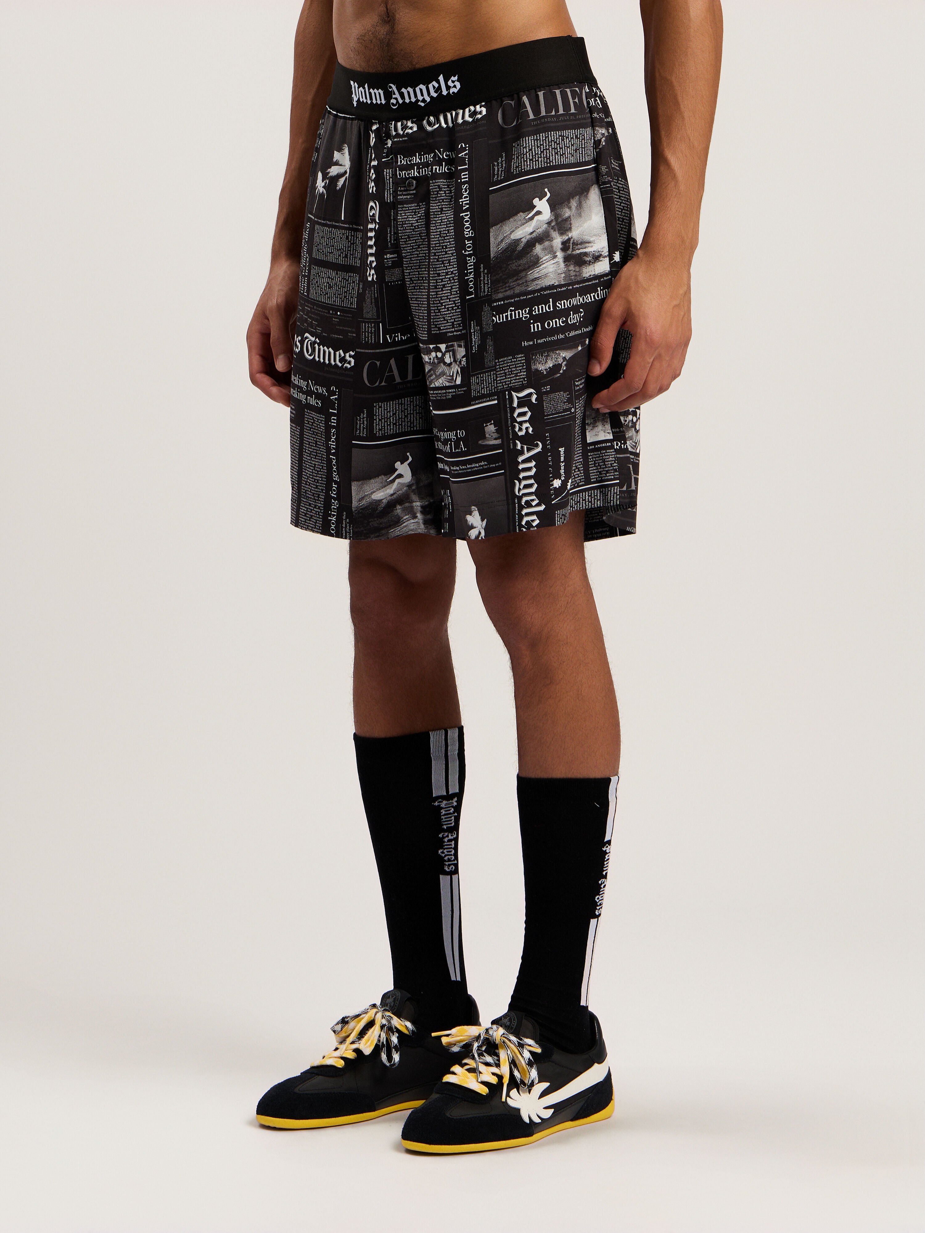 PALM ANGELS PaxLaTimes Drawstring Shorts BLACK - OFF WHITE PMCB044F25FAB001