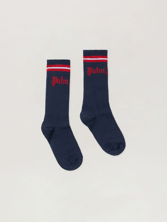 PALM ANGELS Track Socks NAVY BLUE - RED PBRA005F25KNI001