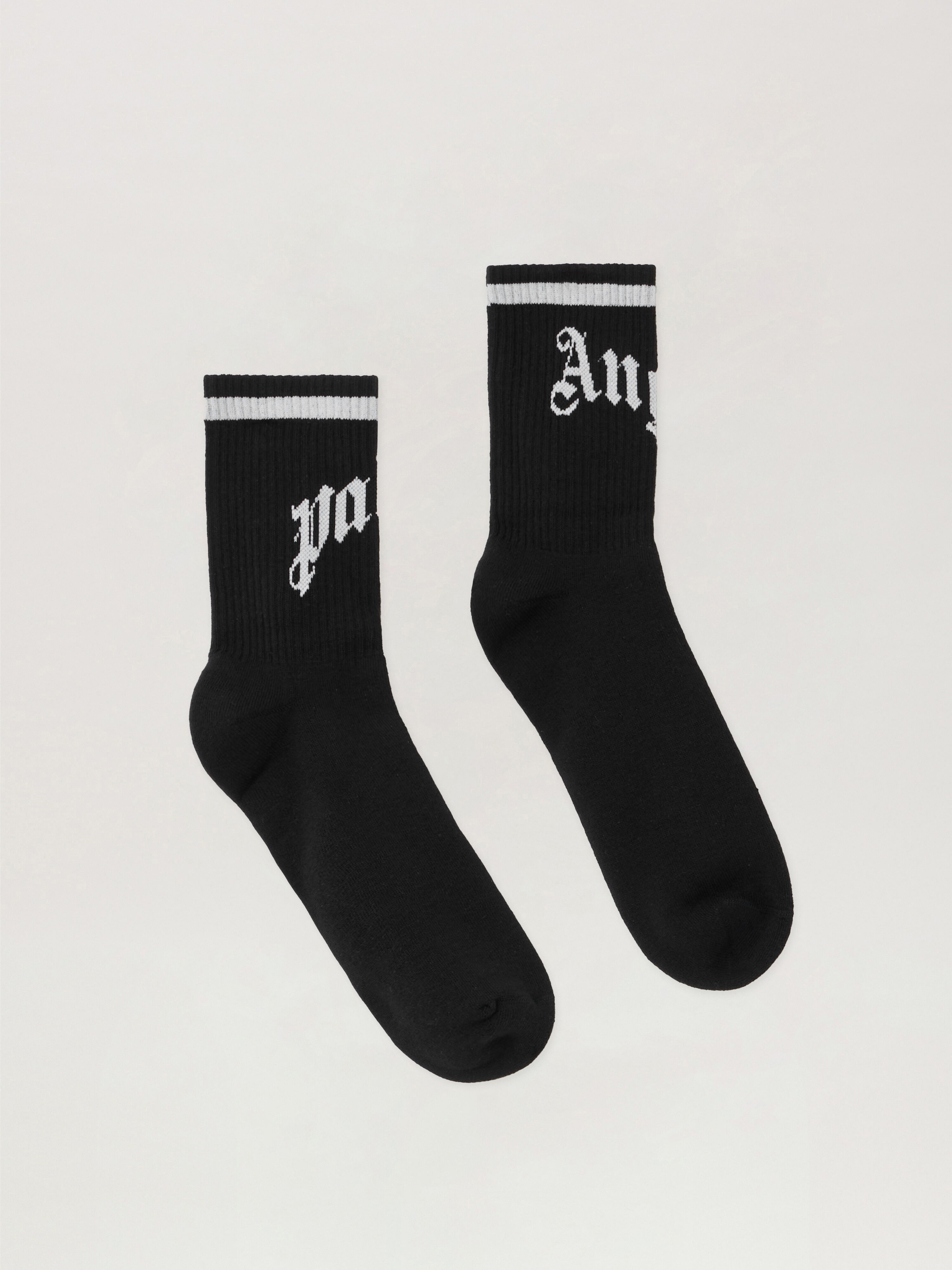 Curved Logo Track Socks PALM ANGELS Curved Logo Track Socks BLACK - OFF WHITE PMRA008F25FAB002