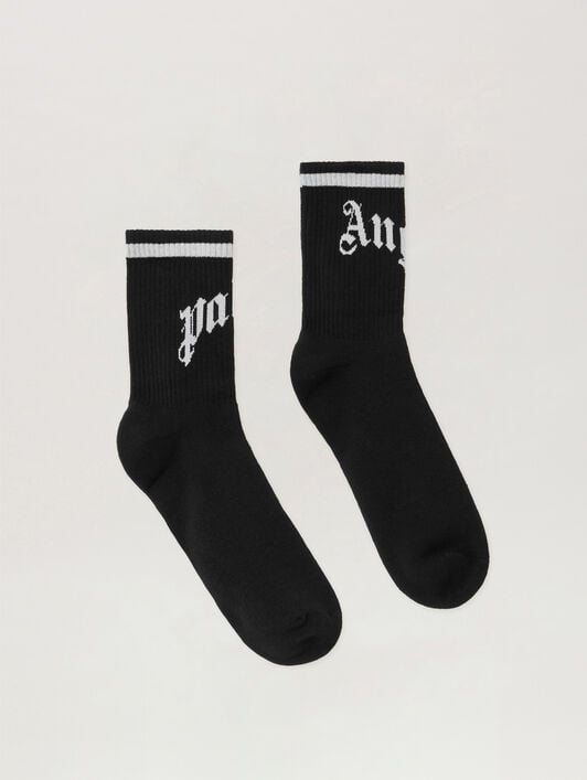 Curved Logo Track Socks PALM ANGELS Curved Logo Track Socks BLACK - OFF WHITE PMRA008F25FAB002