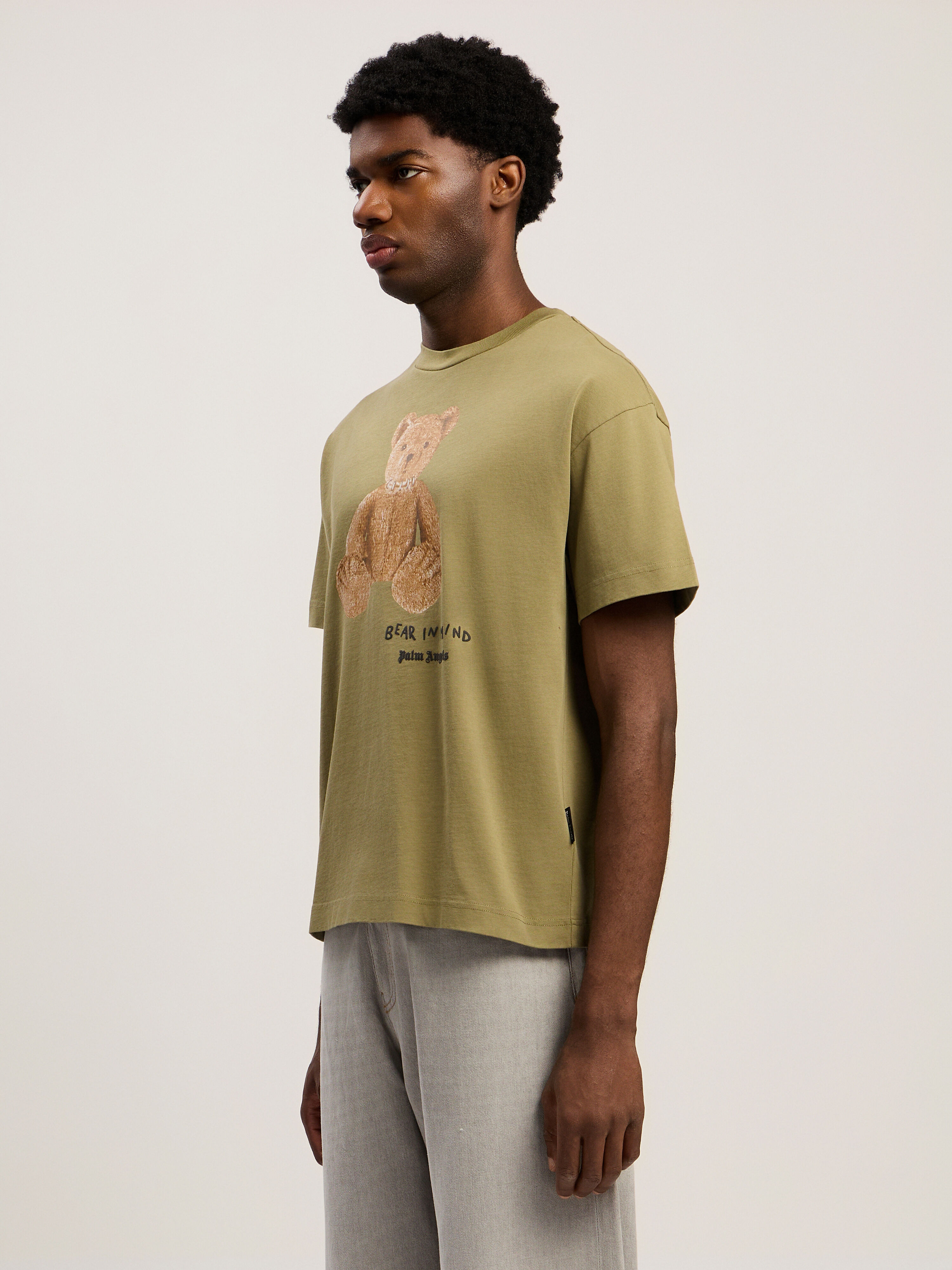 PALM ANGELS Bear In Mind Regular T-Shirt ARMY GREEN - BROWN PMAA109F25JER00A