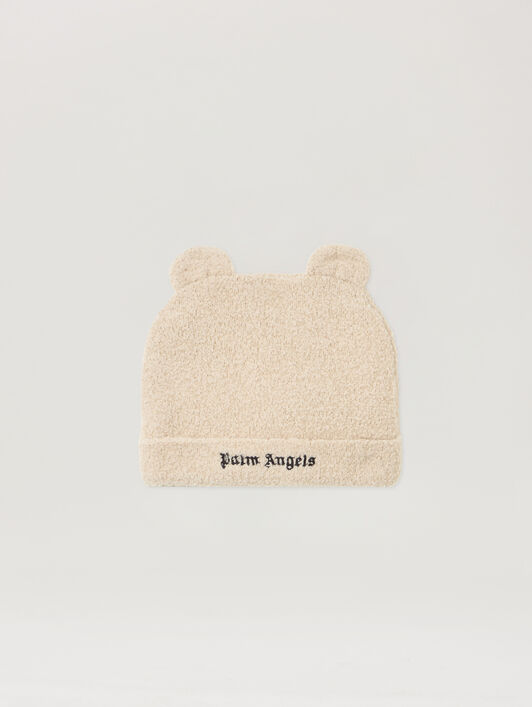 PALM ANGELS Teddy Bear Knit Beanie ECRU - BROWN PBXY005F25KNI001