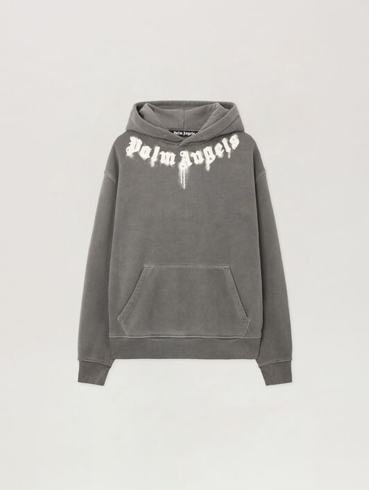 PALM ANGELS Neck Logo Regular Hoodie DARK GREY - OFF WHITE PMBB17DF25FLE003