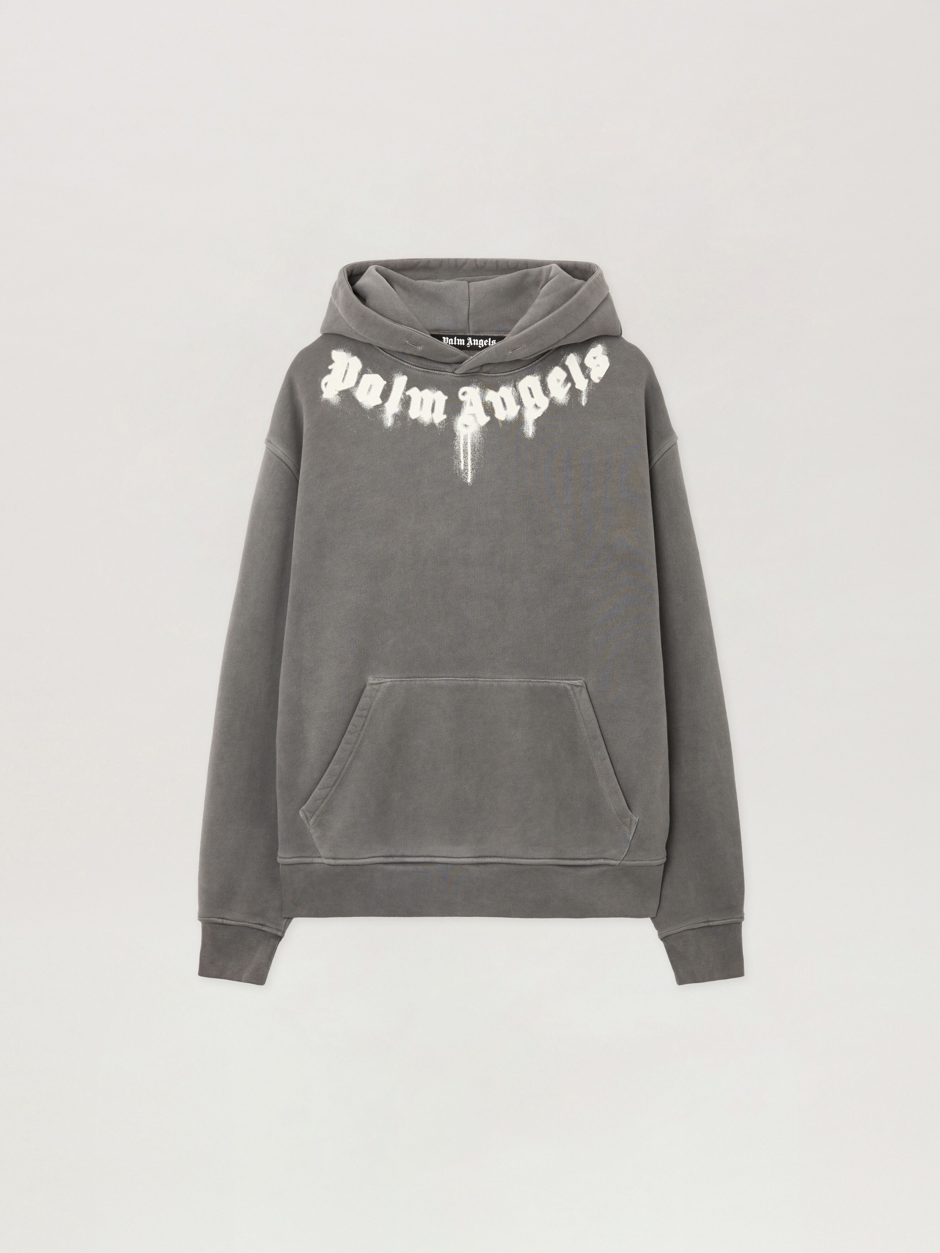 PALM ANGELS Neck Logo Regular Hoodie DARK GREY - OFF WHITE PMBB17DF25FLE003