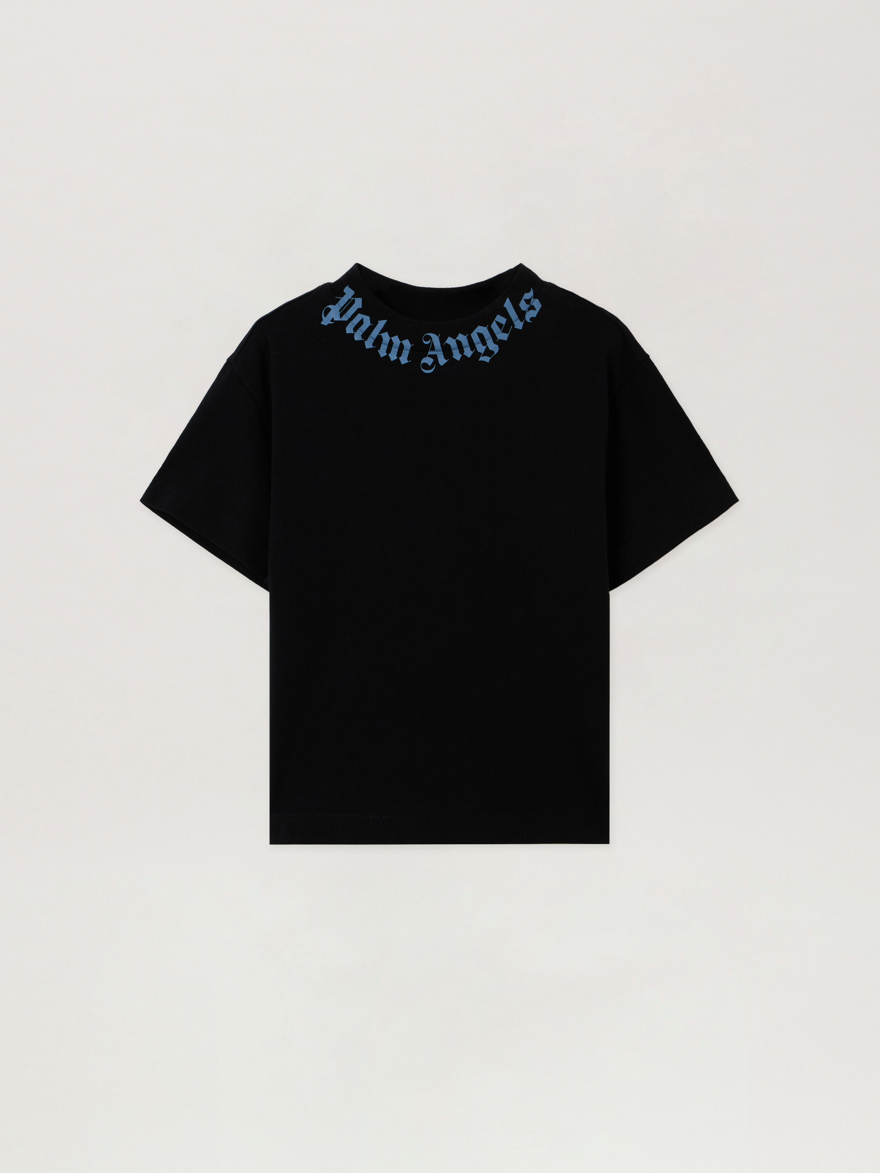 PALM ANGELS Neck Logo Regular T-Shirt BLACK - LIGHT BLUE PBAA003F25JER002