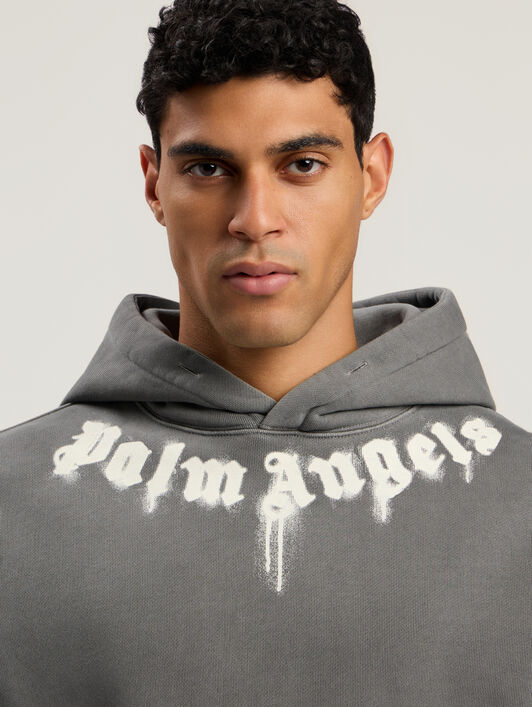 PALM ANGELS Neck Logo Regular Hoodie DARK GREY - OFF WHITE PMBB17DF25FLE003
