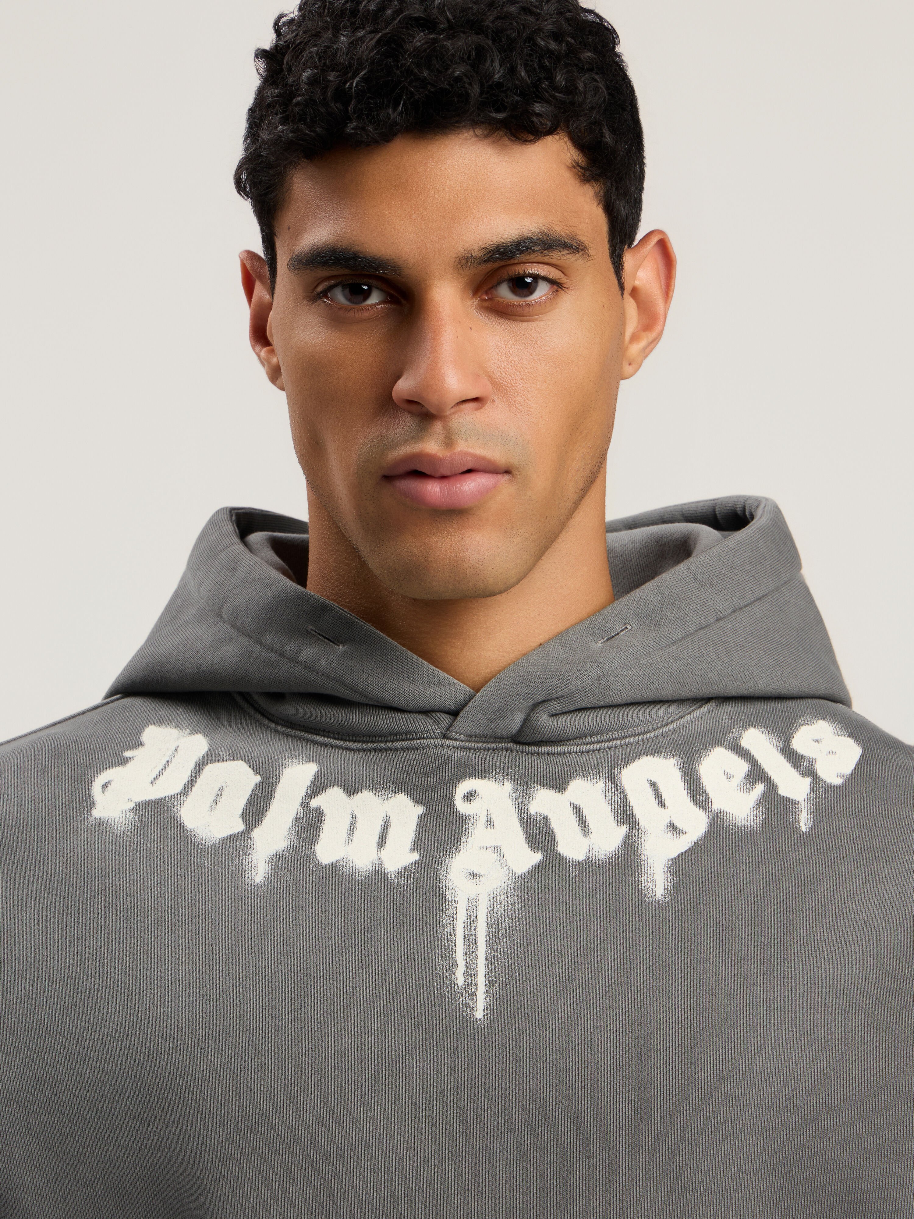 PALM ANGELS Neck Logo Regular Hoodie DARK GREY - OFF WHITE PMBB17DF25FLE003