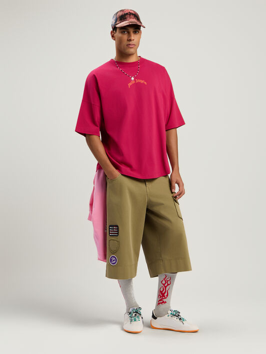 PALM ANGELS Back Curved Logo Over T-Shirt FUCHSIA - ORANGE PMAA10BF25JER001