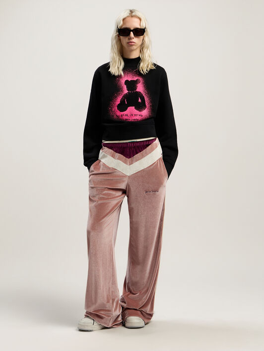 PALM ANGELS Spray Bear Fitted Crew Sweatshirt BLACK - FUCHSIA FLUO PWBA016F25FLE004