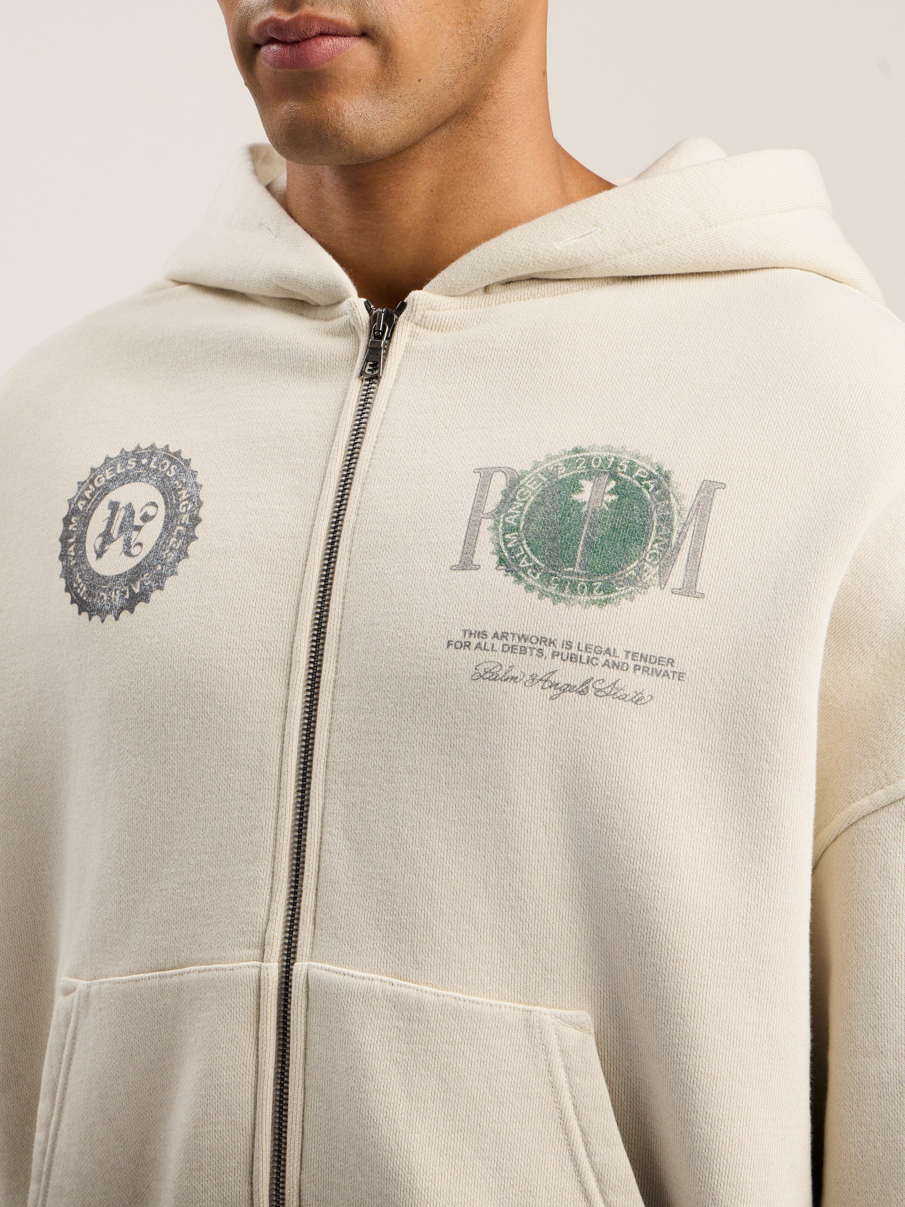 PALM ANGELS Dollar Zipped Loose Hoodie IVORY - BLACK PMBE02AF25FLE003