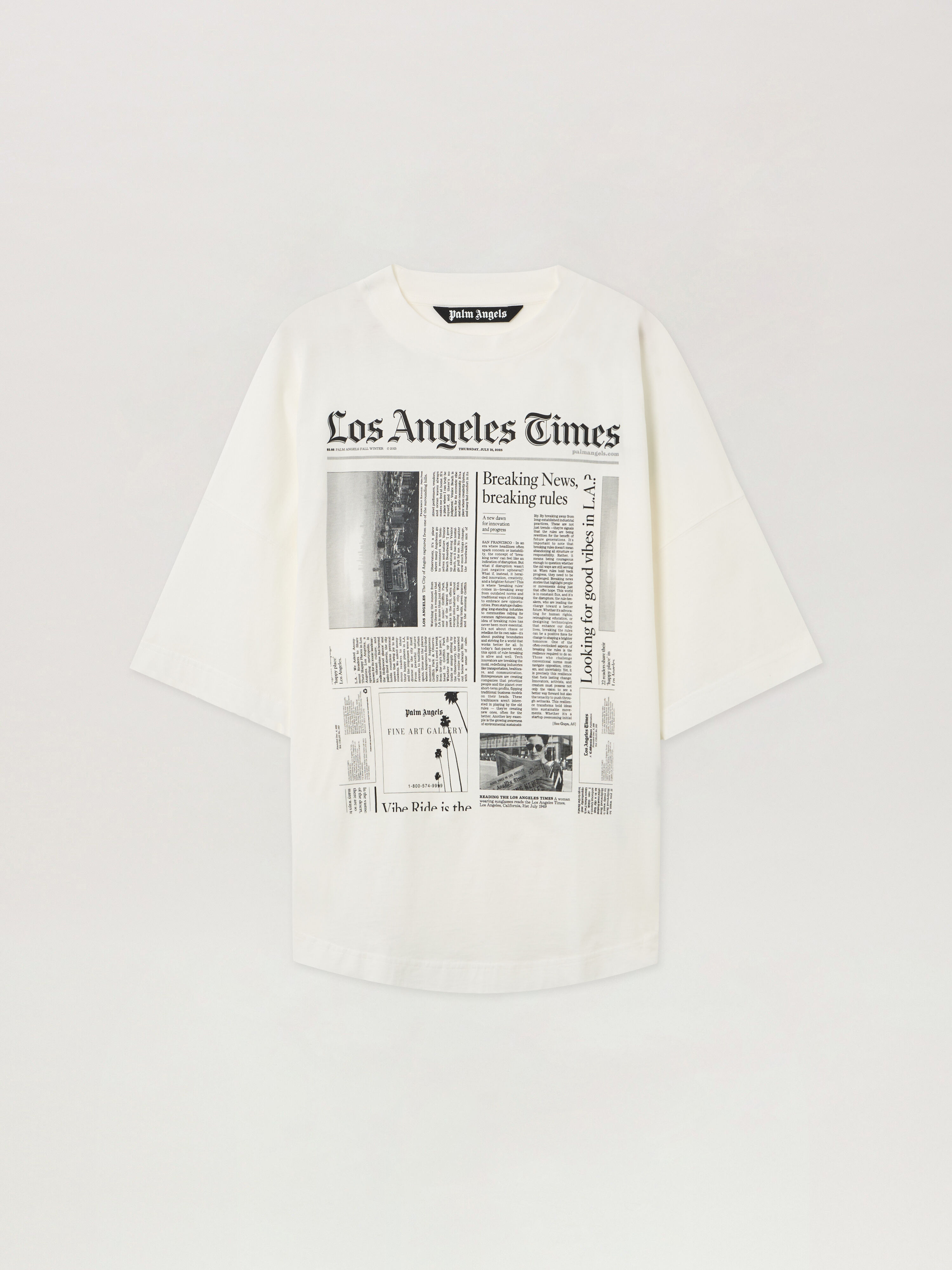 PaxLaTimes News Over T-shirt PALM ANGELS PaxLaTimes News Over T-shirt OFF WHITE - BLACK PMAA10BF25JER002