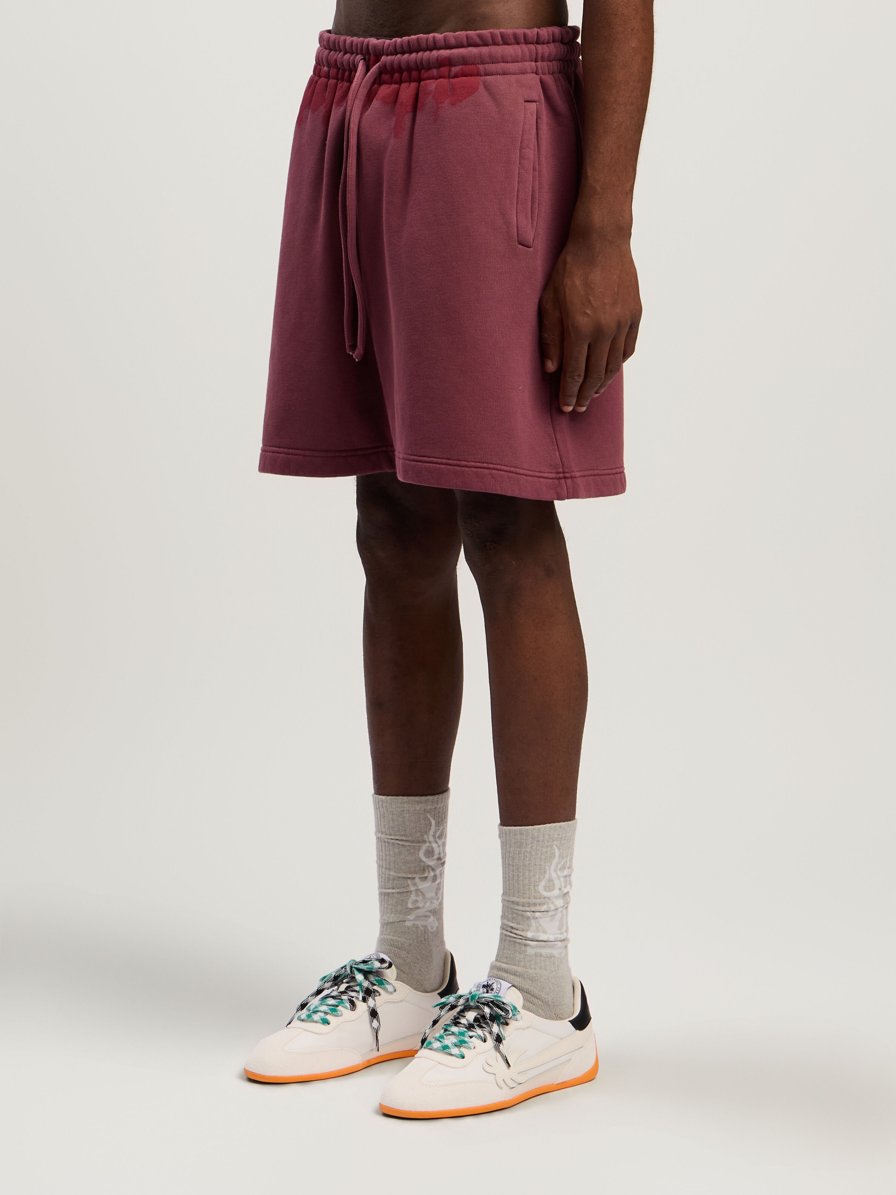 PALM ANGELS Spray Waist Logo Sweatshorts BURGUNDY - RED PMCI019F25FLE001