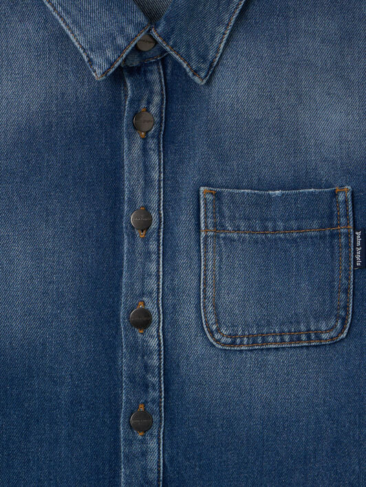 PALM ANGELS Brushed Denim Overshirt MEDIUM BLUE - OCHER YELLOW PBYD006F25DEN001