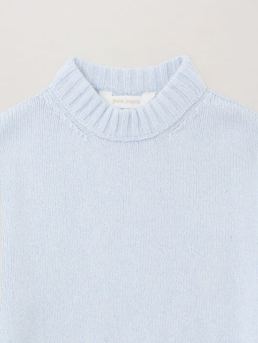 PALM ANGELS Curved Logo Sweater LIGHT BLUE - NAVY BLUE PBHE002F25KNI001