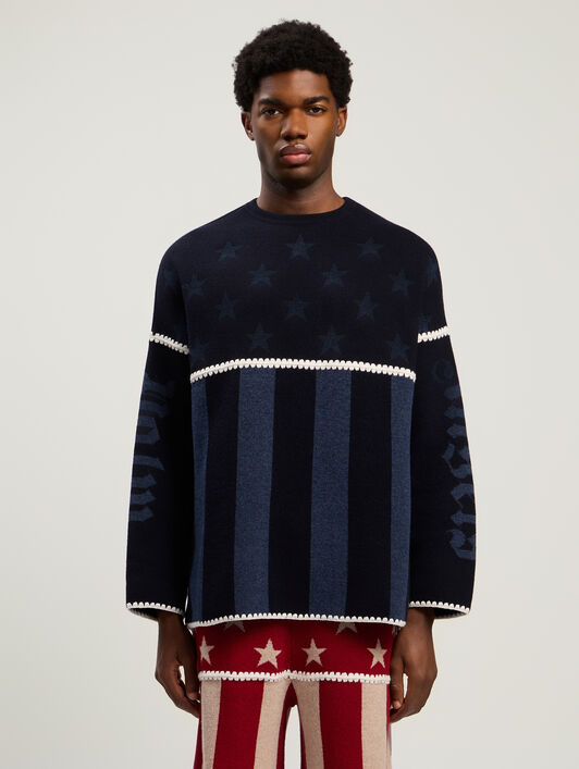 PALM ANGELS Stars and Stripes Sweater NAVY BLUE - DUSTY BLUE PMHE084F25KNI001