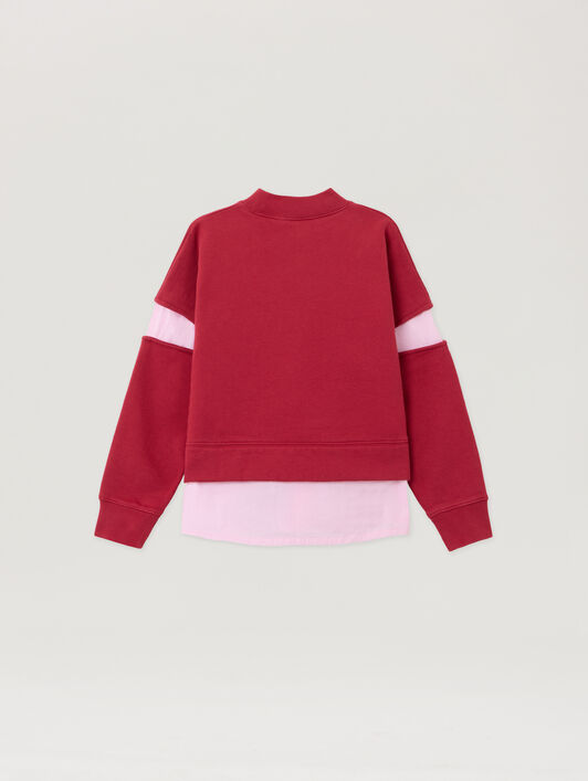 PALM ANGELS Stripes Hybrid Sweatshirt BRICK RED - OFF WHITE PGBA016F25FLE001