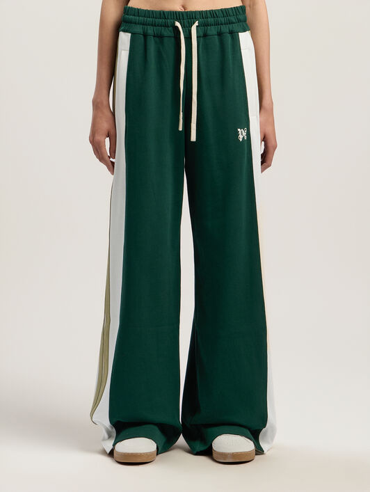 PALM ANGELS Monogram Colorblock Sweatpant DARK GREEN - OFF WHITE PWCH028F25FAB001