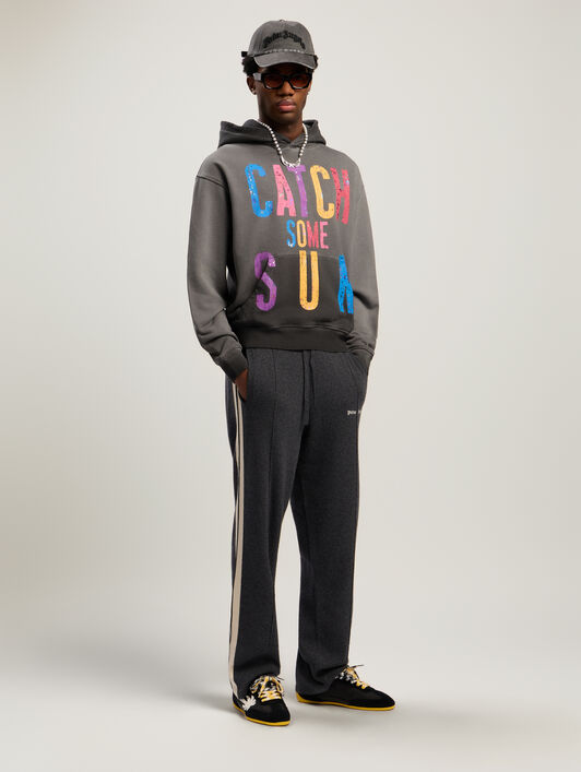 PALM ANGELS Classic Logo Knit Track Pants DARK GREY - OFF WHITE PMHG023F25KNI001