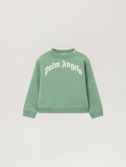 Curved Logo Sweatshirt PALM ANGELS Curved Logo Sweatshirt LIGHT GREEN OFF WHITE PBXC001F25FLE002