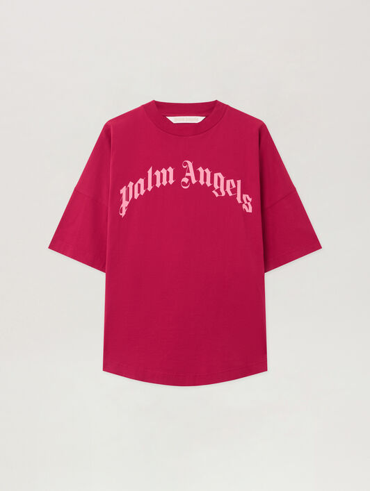 PALM ANGELS Curved Logo Over T-shirt FUCHSIA - PINK PWAA07CF25JER001