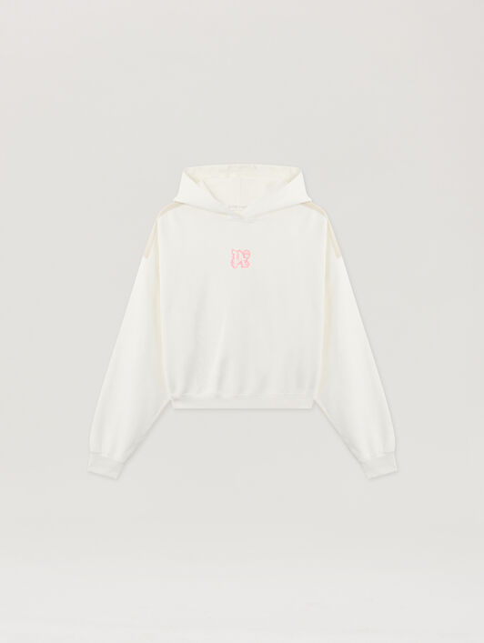 PALM ANGELS Classic Logo Neon Crop Hoodie OFF WHITE - PINK PWBB076F25FLE007