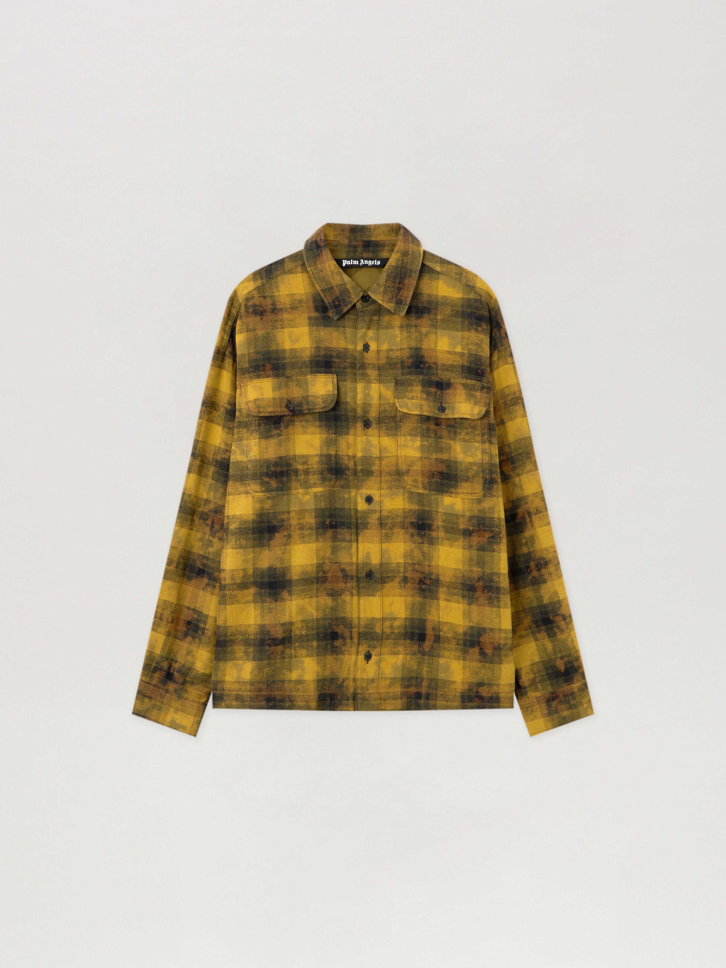 PALM ANGELS Curved Logo Check Shirt ARMY GREEN - BLACK PMGE043F25FAB002