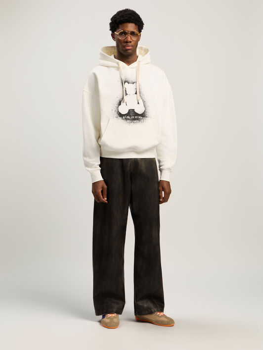 PALM ANGELS Spray Bear Loose Hoodie OFF WHITE - BLACK PMBB17EF25FLE005