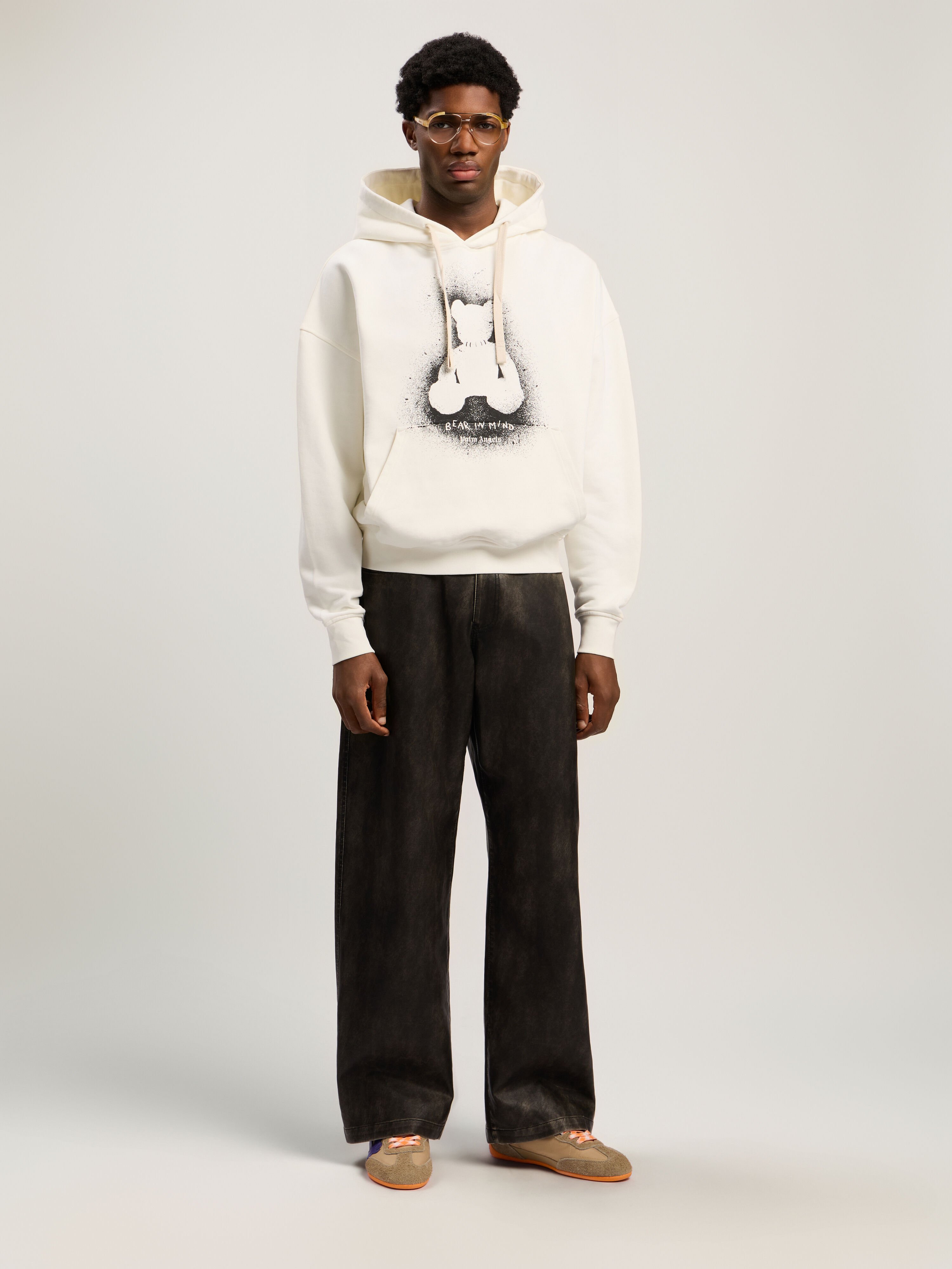 PALM ANGELS Spray Bear Loose Hoodie OFF WHITE - BLACK PMBB17EF25FLE005