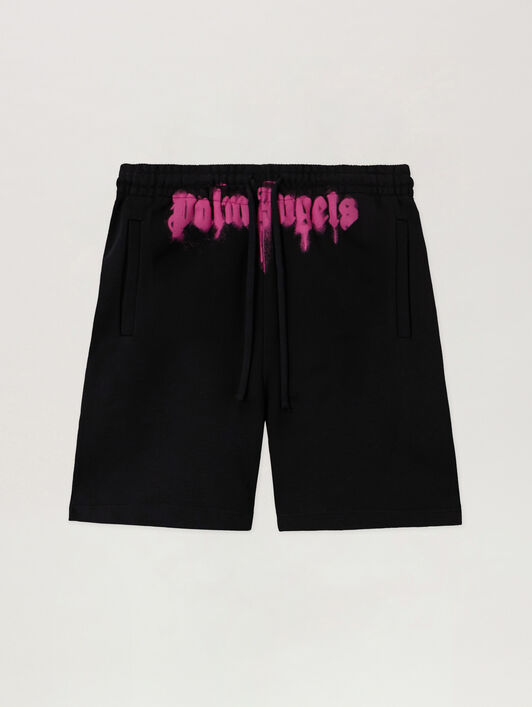 PALM ANGELS Sprayed Logo Sweatshorts BLACK - FUCHSIA PMCI019F25FLE003