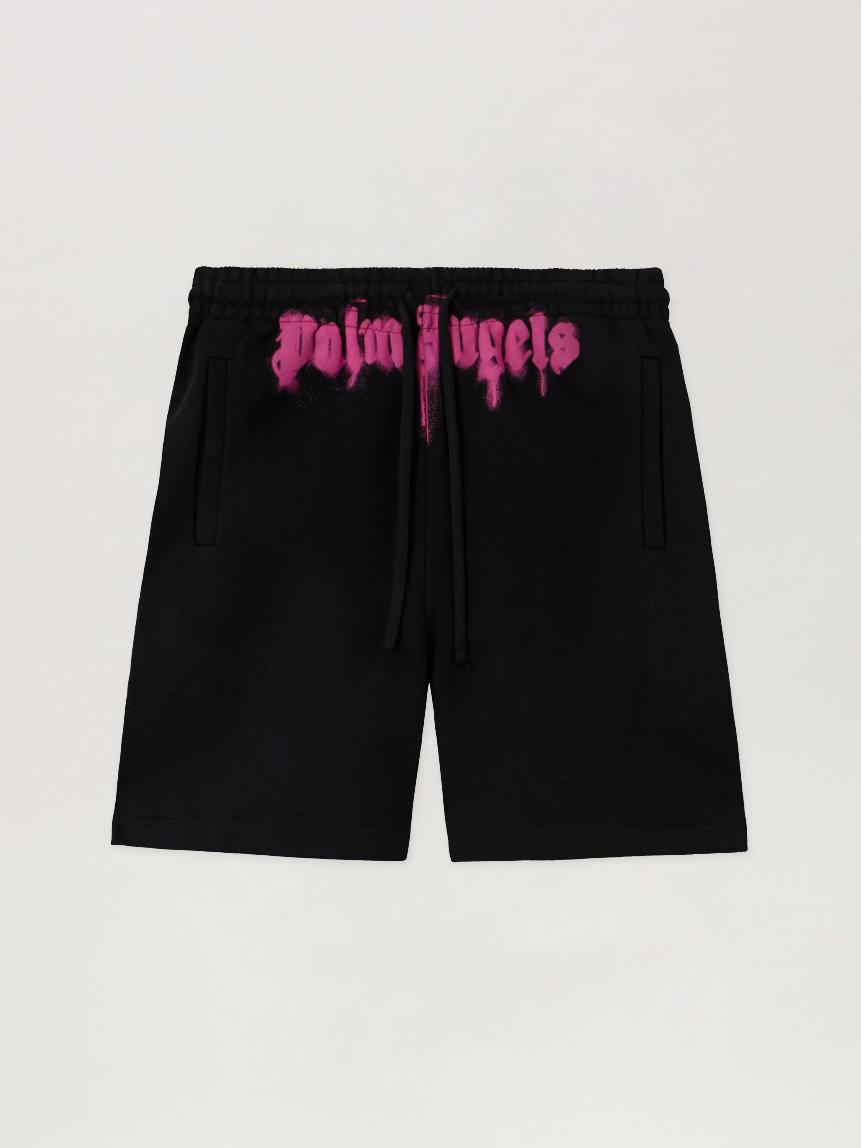 PALM ANGELS Sprayed Logo Sweatshorts BLACK - FUCHSIA PMCI019F25FLE003