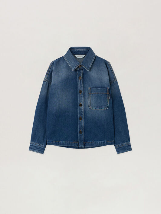 PALM ANGELS Brushed Denim Overshirt MEDIUM BLUE - OCHER YELLOW PBYD006F25DEN001