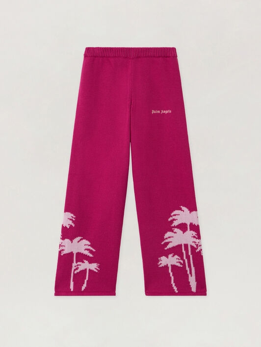 PALM ANGELS Palms Wide Leg Knit Pants FUCHSIA - SOFT PINK PGHG002F25KNI001