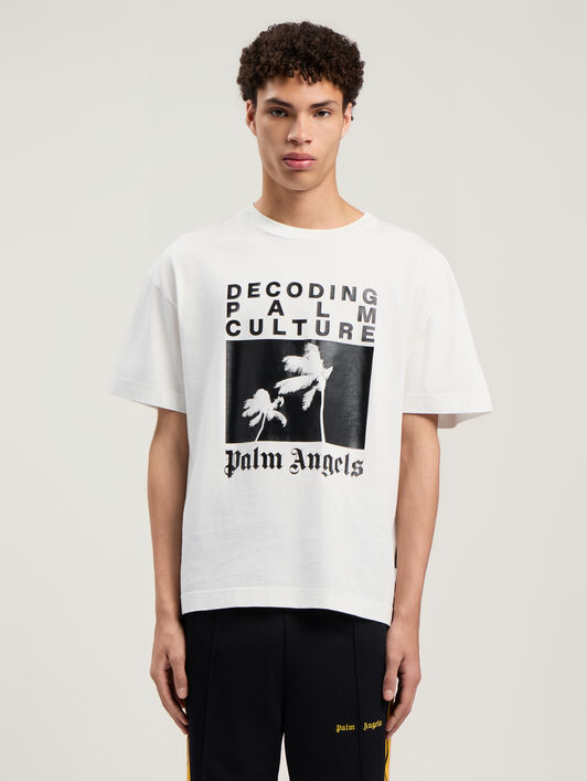 PALM ANGELS Decoding Palm Culture Regular T-Shirt OFF WHITE - BLACK PMAA109F25JER006