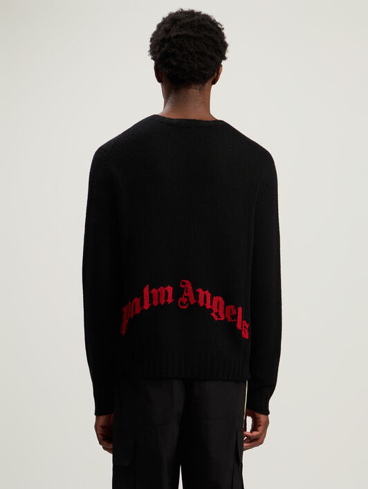 PALM ANGELS Curved Logo Sweater BLACK - RED PMHE027F25KNI002