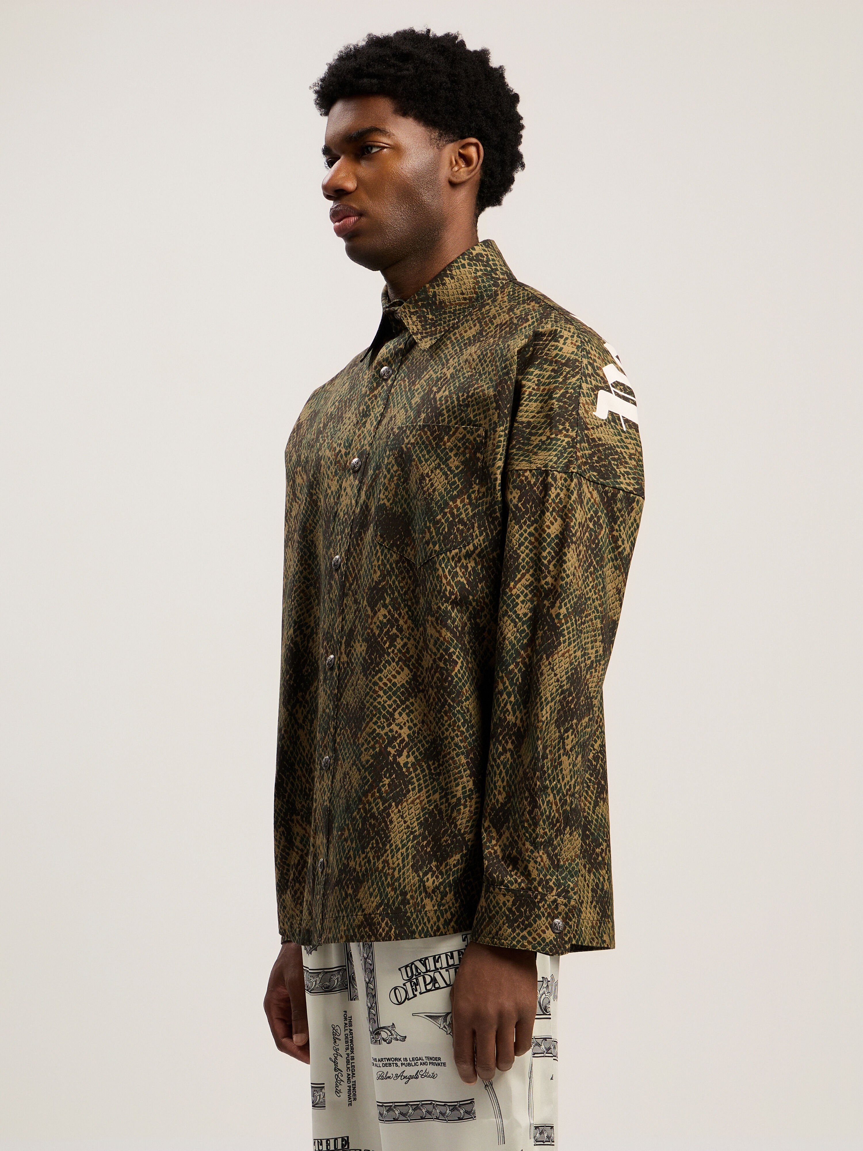 Classic Logo Snake Overshirt PALM ANGELS Classic Logo Snake Overshirt GREEN - OFF WHITE PMES002F25FAB002