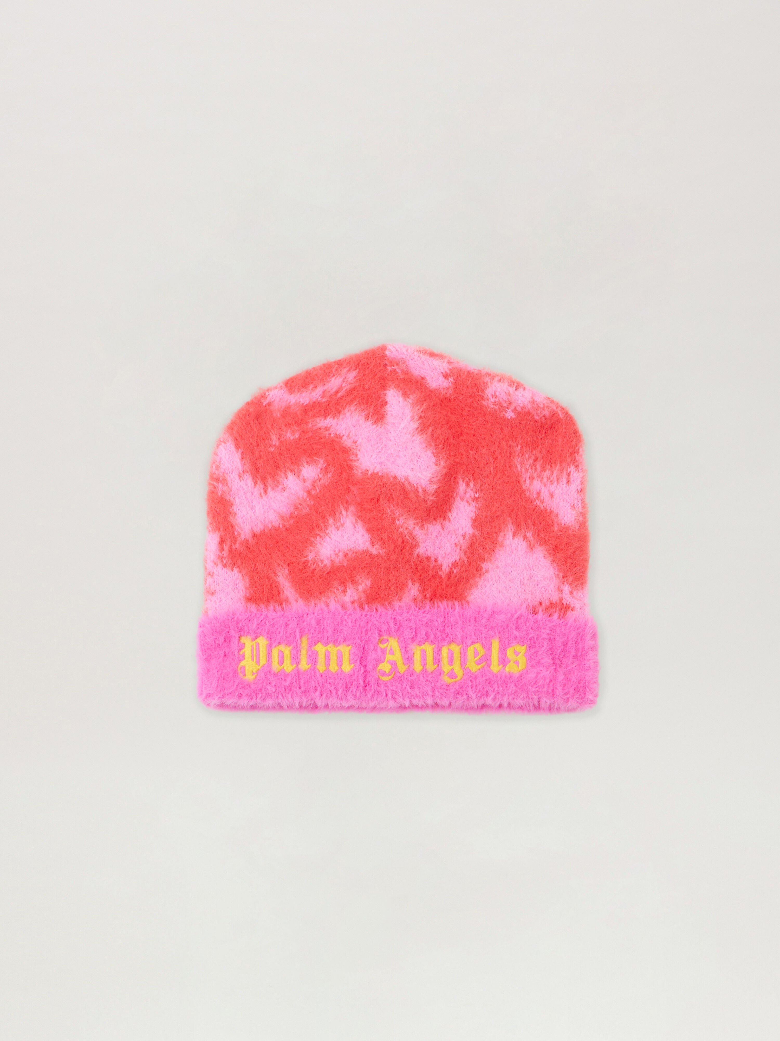 PALM ANGELS Spray Hearts Knit Beanie ROSE PINK - OCHER YELLOW PGLC006F25KNI002