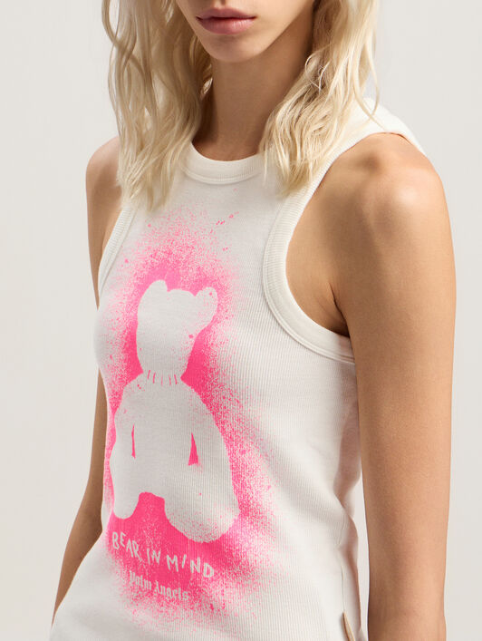 PALM ANGELS Spray Bear Tank Top OFF WHITE - FUCHSIA FLUO PWAC024F25FAB001
